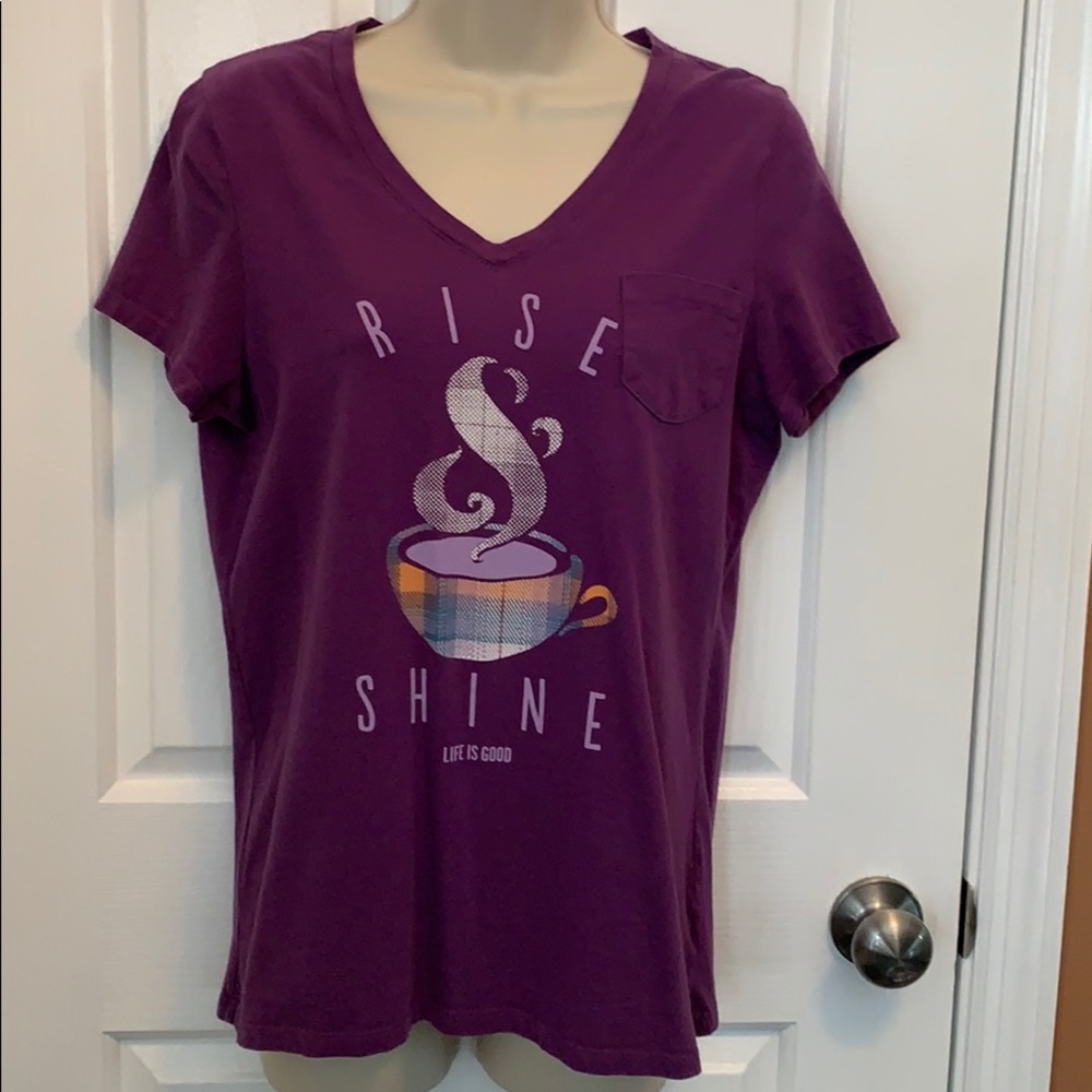 LIFE IS GOOD Rise & Shine Coffee Sleep T Shirt, M